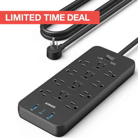 Surge Protector Power Strip (2100J), Anker 12 Outlets with 1 USB C and 2 USB Ports foriPhone 15/15 Plus/15 Pro/15 Pro Max, 5ft Extension Cord, Flat Plug, 20W USB C Charging for Home, Office,TUV Listed