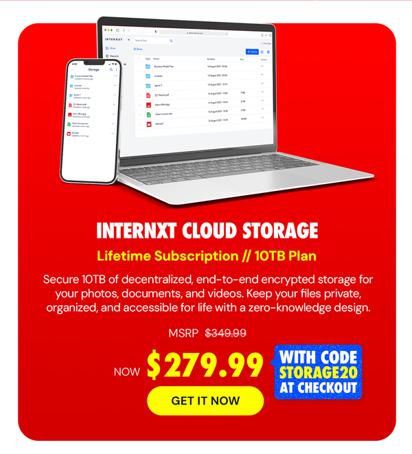 Internxt Cloud Storage Lifetime Subscription: 10TB Plan