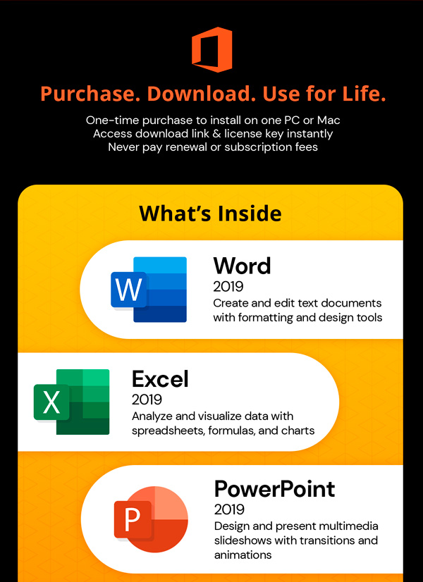 Microsoft Office 2019 for Windows or Mac | Lifetime License