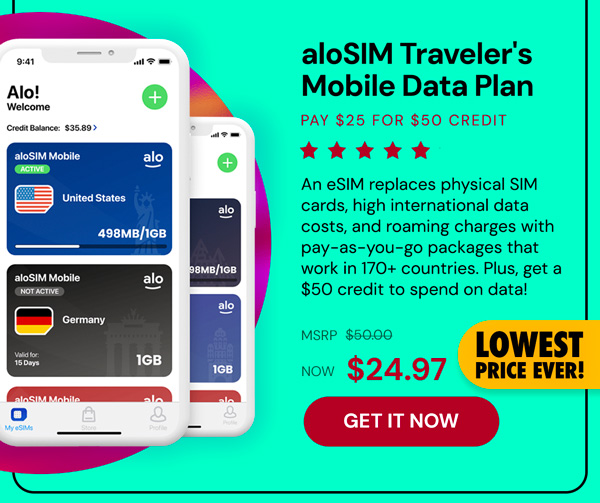 aloSIM Traveler's Mobile Data Plan: Pay $35 for $50 Credit