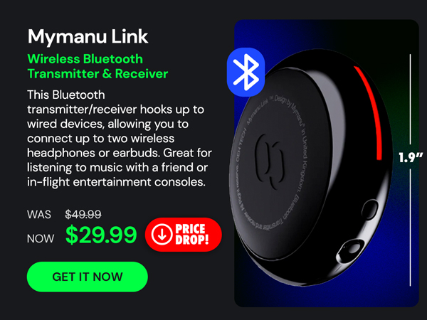 Mymanu Link - Wireless Bluetooth Transmitter & Receiver for Planes, Gyms, Vehicles, Gaming and more!