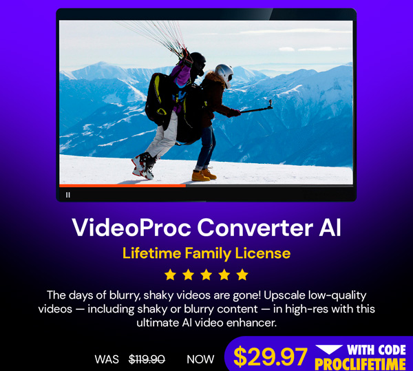 VideoProc Converter AI: Lifetime Family License For Windows or Mac