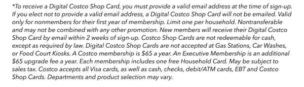 Digital Costco Shop Card Disclaimer | Terms & Conditions Apply - See Website for Details