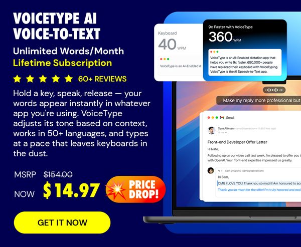 VoiceType AI Voice-to-Text: Lifetime Subscription