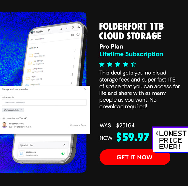 FolderFort 1TB Cloud Storage Pro Plan: Lifetime Subscription