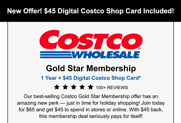 Costco 1-Year Gold Star Membership + $20 Digital Costco Shop Card