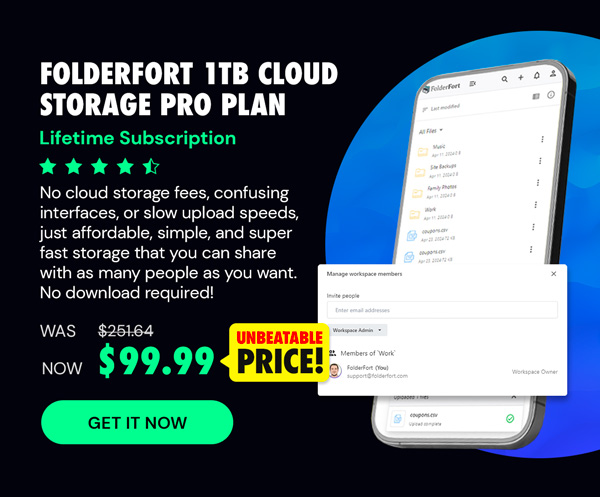 FolderFort 1TB Cloud Storage Pro Plan: Lifetime Subscription