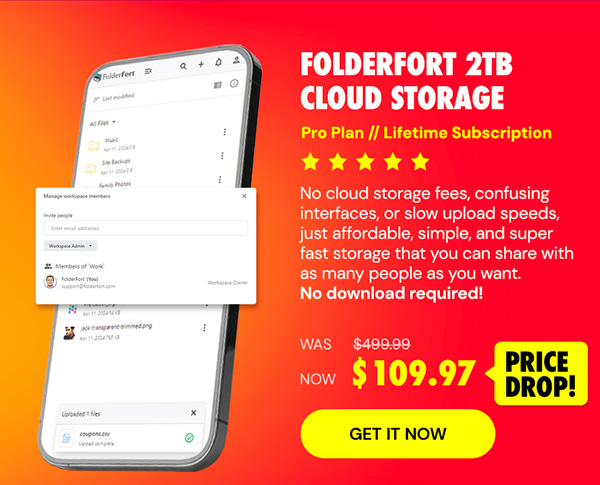 FolderFort 2TB Cloud Storage Pro Plan: Lifetime Subscription