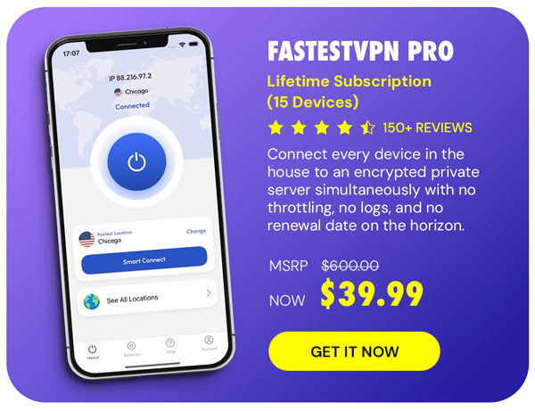 FastestVPN PRO: Lifetime Subscription (15 Devices)