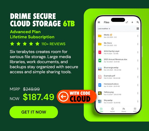 Drime Secure Cloud Storage: Lifetime Subscription (Advanced Plan/6TB)
