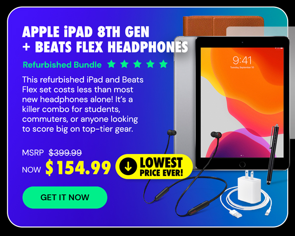 Apple iPad 8th Gen (2020) 32GB WiFi Space Gray (Refurbished) with Beats Flex Headphones Bundle