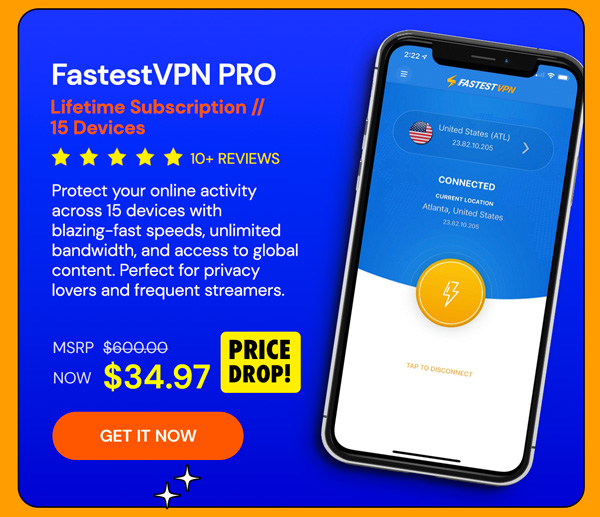 FastestVPN PRO: Lifetime Subscription (15 Devices)