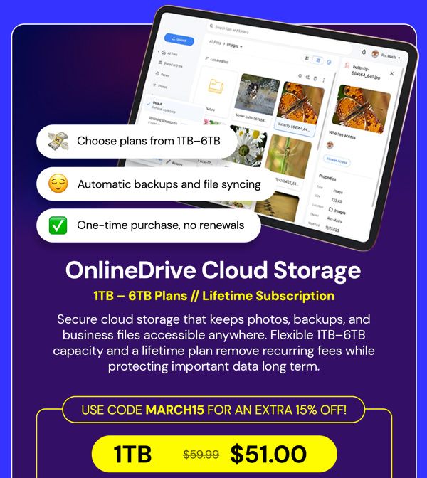OnlineDrive Cloud Storage: Lifetime Subscription | 1TB-6TB Plans Available