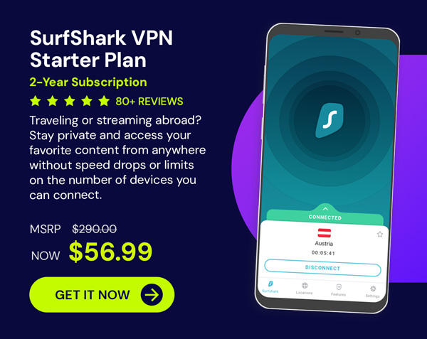 SurfShark VPN Starter Plan: 2-Yr Subscription