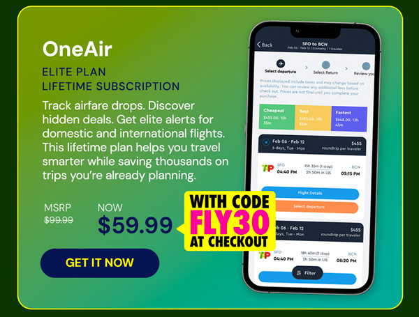 OneAir Elite Plan: Lifetime Subscription (Save Big on Flights, Hotels & More)
