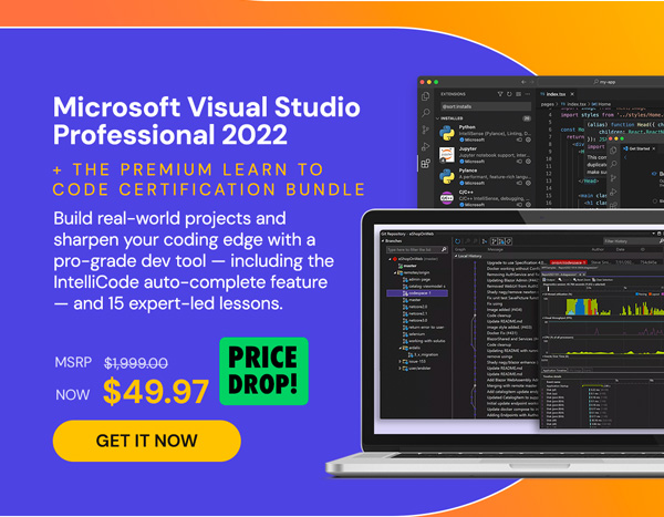 Microsoft Visual Studio Professional 2022 + The Premium Learn to Code Certification Bundle
