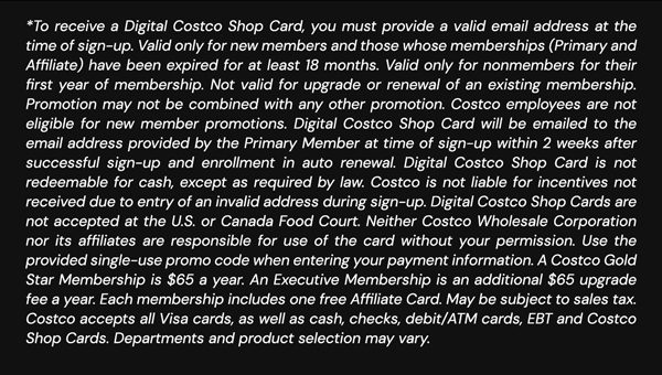 Digital Costco Shop Card Disclaimer | Terms & Conditions Apply - See Website for Details