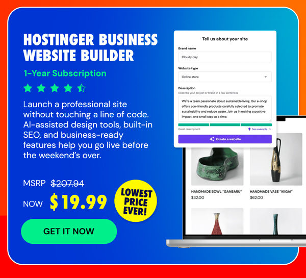 Hostinger Business Website Builder: 1-Yr Subscription