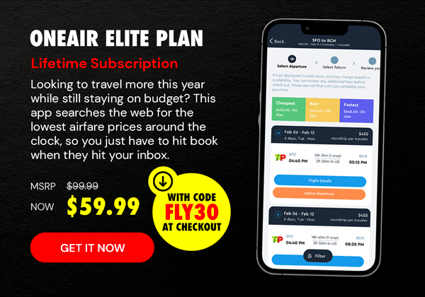 OneAir Elite Plan: Lifetime Subscription (Save on Business, First, Premium Class Flights, Hotels & More!)
