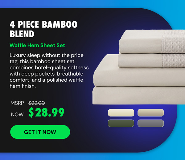 4 Piece Bamboo Blend Waffle Hem Sheet Set Queen (Gray)
