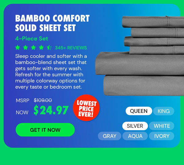 4-Piece Bamboo Comfort Solid Sheet Set (Silver/Queen)