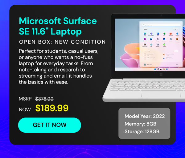 Microsoft Surface SE 11.6" Laptop (2022) Celeron N4120 8GB RAM 128GB SSD Win11 SE (Open Box)