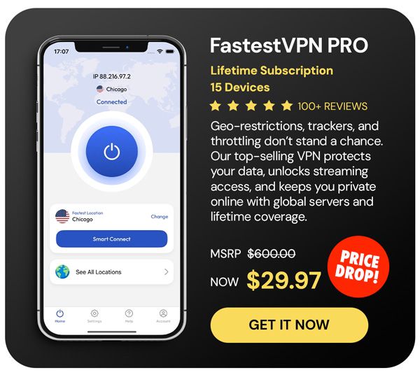 FastestVPN PRO: Lifetime Subscription (15 Devices)