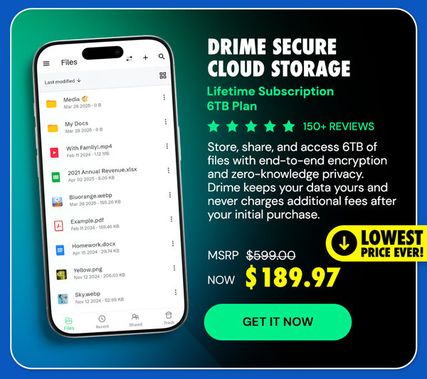 Drime Secure Cloud Storage: Lifetime Subscription (Advanced Plan/6TB)