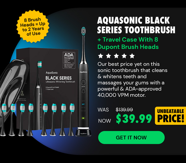 AquaSonic Black Series Toothbrush & Travel Case With 8 DuPont Brush Heads
