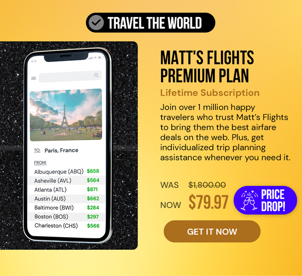 Matt's Flights Premium Plan (Lifetime Subscription) - Save up to 90% on Domestic & International flights