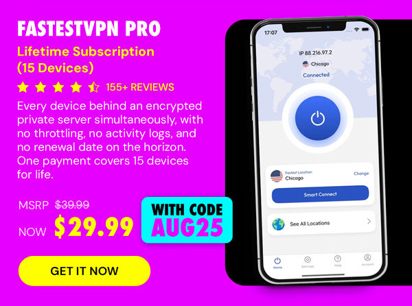 FastestVPN PRO: Lifetime Subscription (15 Devices)