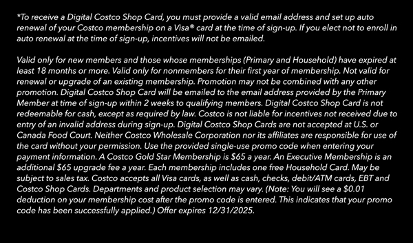 Digital Costco Shop Card Disclaimer | Terms and Conditions Apply - See Website for Details