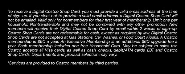 Digital Costco Shop Card Disclaimer | Terms & Conditions Apply - See Website For Details