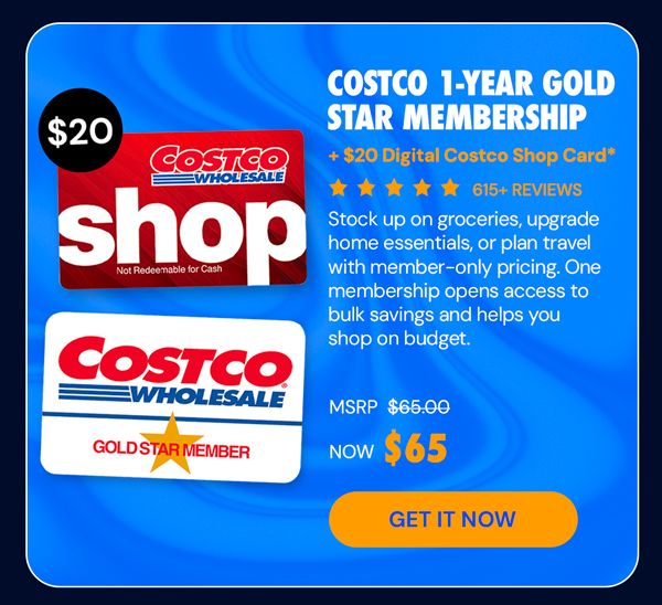 Costco 1-Year Gold Star Membership + $20 Digital Costco Shop Card