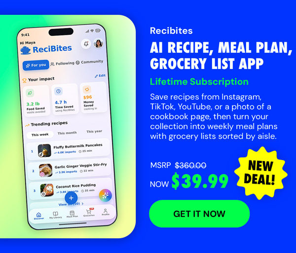 ReciBites - AI Recipe, Meal Plan, Grocery List App: Lifetime Subscription