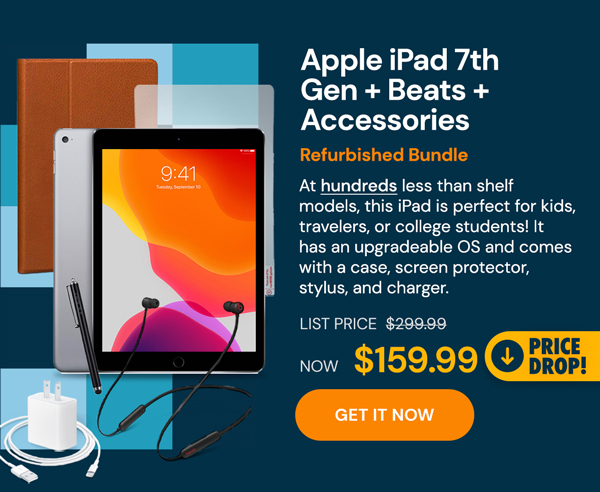 Apple iPad 7th Gen (2019) WiFi Only Bundle with Beats Flex Headphones (Refurbished)