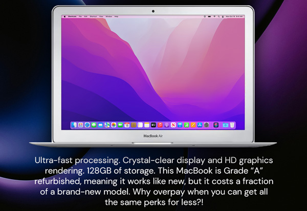 Apple MacBook Air 13.3" (2017) 1.8GHz i5 Core 8GB RAM 128GB - Silver (Refurbished)