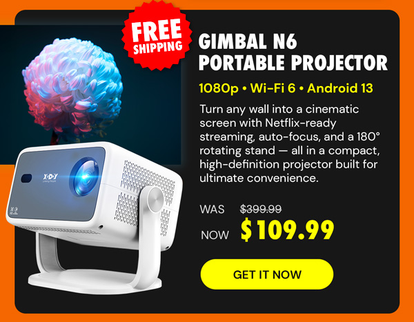 Gimbal N6 1080p Wi-Fi 6 Android 13 Portable Projector