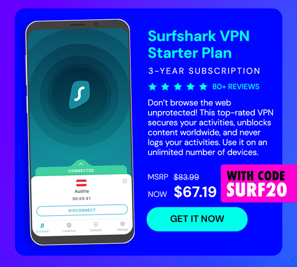Surfshark VPN Starter Plan: 3-Yr Subscription