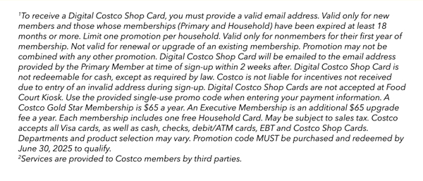 Digital Costco Shop Card Disclaimer | Terms & Conditions Apply - See Website for Details