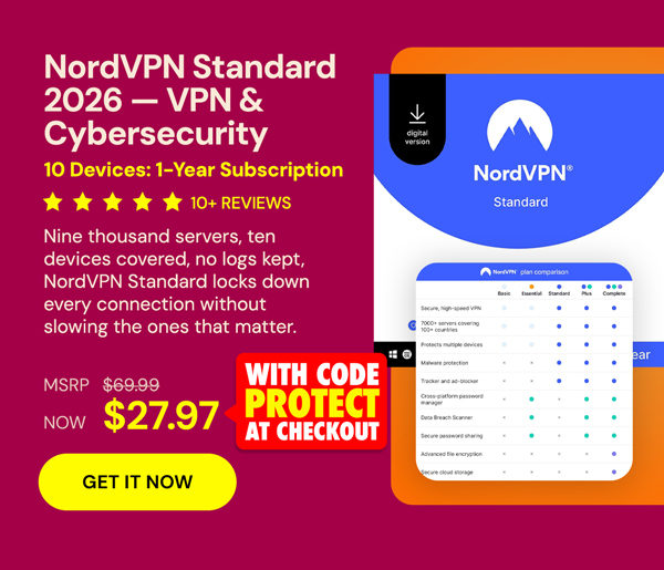 NordVPN Standard 2026 - VPN & Cybersecurity - 10 Devices: 1-Year Subscription