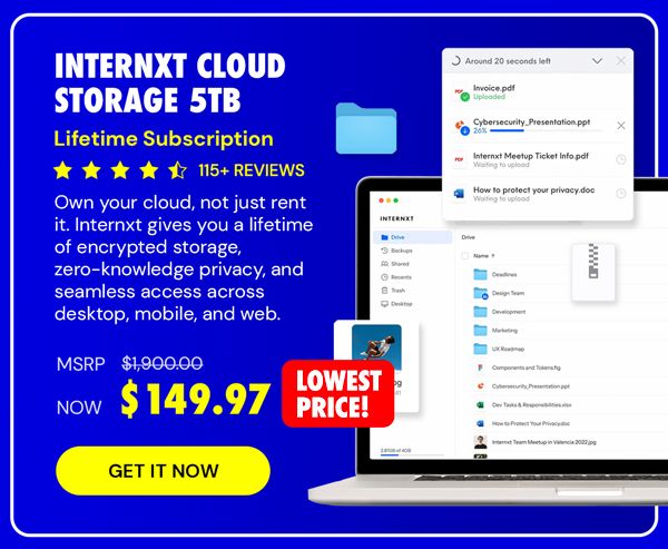 Internxt Cloud Storage: Lifetime Subscription (5TB Plan)