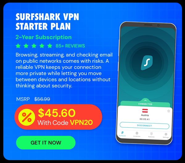 SurfShark VPN Starter Plan: 2-Yr Subscription