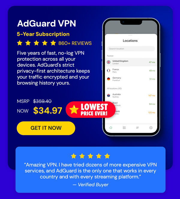 AdGuard VPN: 5-Yr Subscription