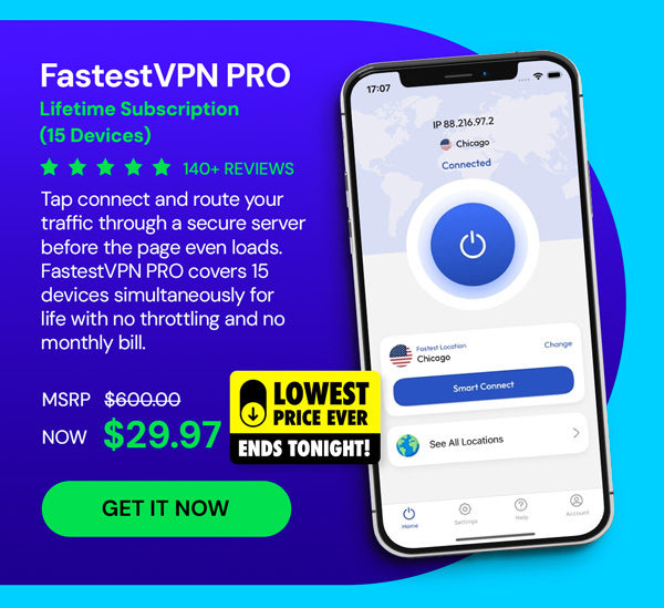 FastestVPN PRO: Lifetime Subscription (15 Devices)