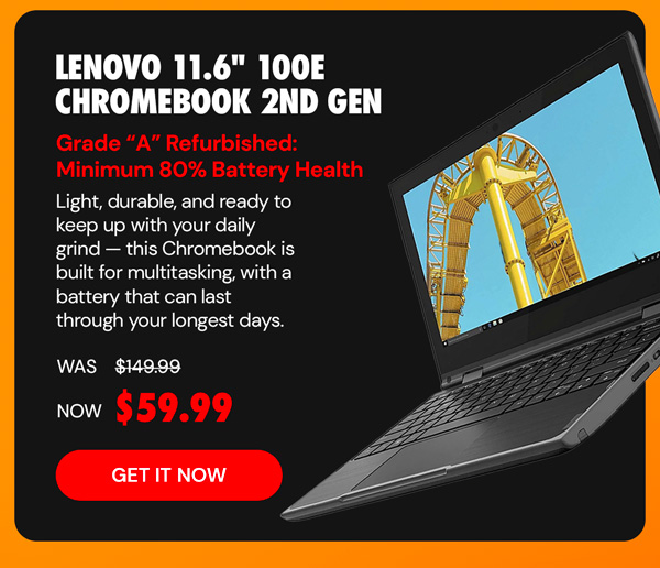 Lenovo 11.6" 100e Chromebook 2nd Gen (2019) 1.1GHz Celeron 4020 4GB RAM 16GB eMMC (Refurbished)