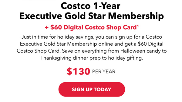 Costco 1-Year Executive Gold Star Membership + $60 Digital Costco Shop Card