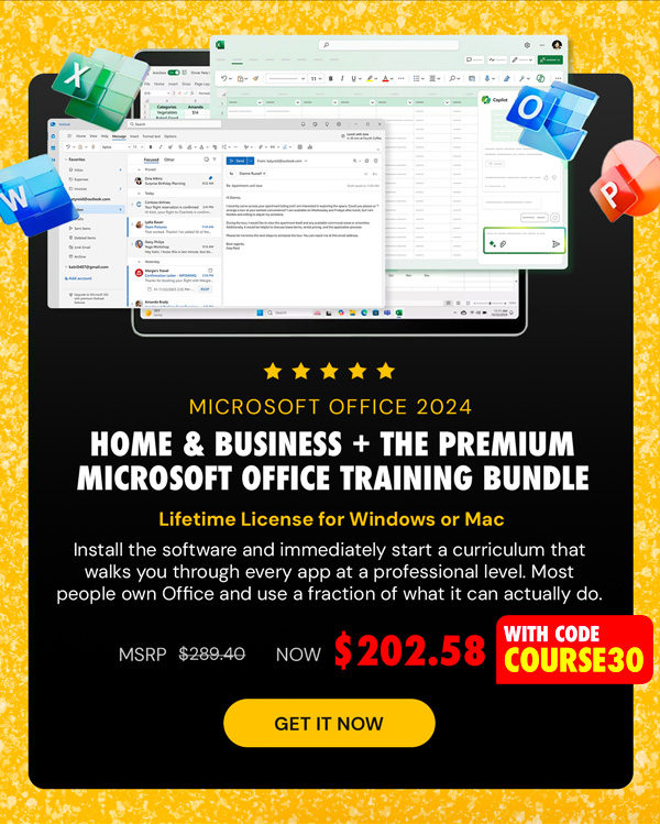 Microsoft Office 2024 Home & Business + The Premium Microsoft Office Training Certification Bundle