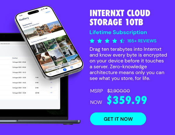 Internxt Cloud Storage Lifetime Subscription: 10TB Plan