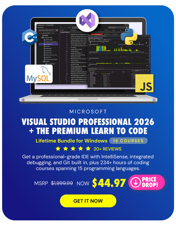 Microsoft Visual Studio Professional 2026 + The Premium Learn to Code Certification Bundle